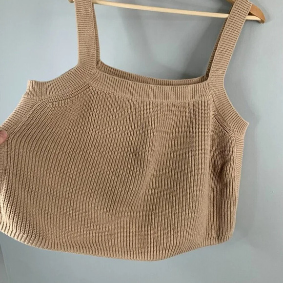 Reformation Beige Brown Knit Square Neck Tank Top Organic Cotton Crop 2X XXL - Picture 2 of 9